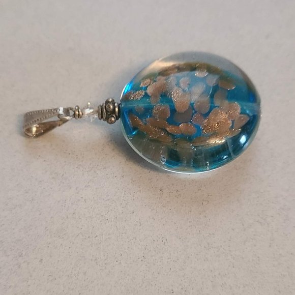 Blue Glass Pendant with Bronze Sparkle Detailing - Picture 6 of 6